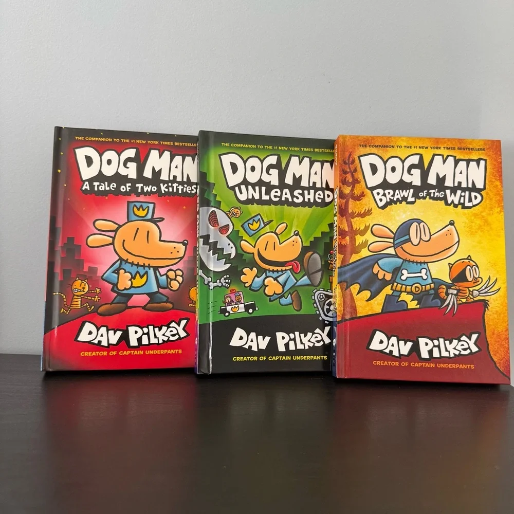 3 Dog Man books Dav Pilkey hardcover graphic novel kitties brawl unleashed New